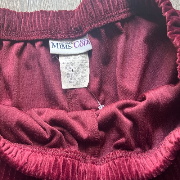Michael Mims Kathy Coke wine red ridged stripe velour lounge pants - Picture 2 of 7